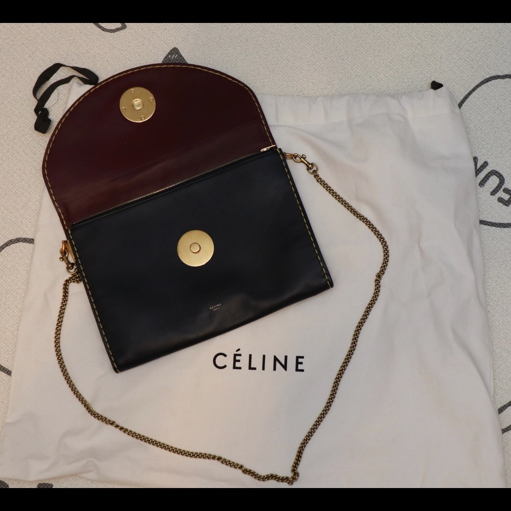 Classic Celine Calfskin CLUTCH with extra add on Chain
